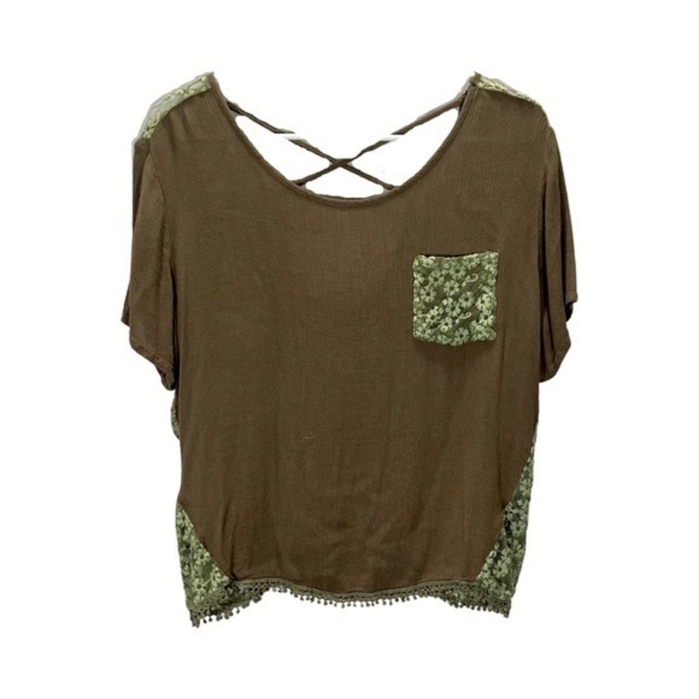 Luxe Boutique Women’s Bohemian Cottagecore Brown Green Floral Lace Blouse